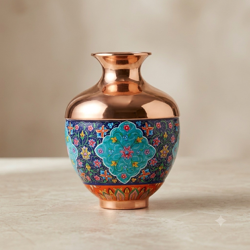 گلدان بلونی مسی مینا کاری