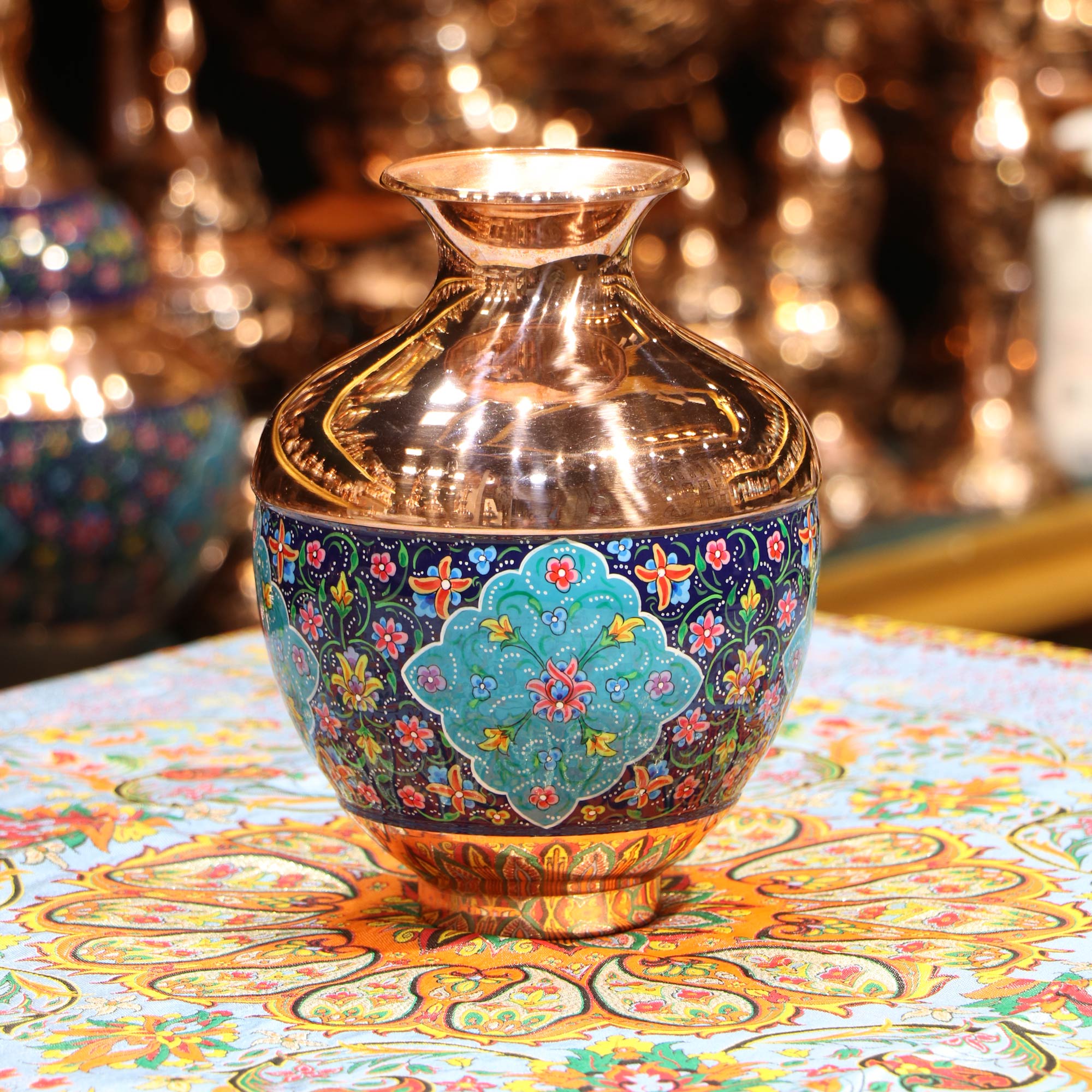 گلدان بلونی مسی مینا کاری