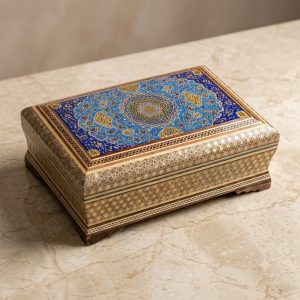 جعبه جواهر خاتمکاری با نقاشی تذهیب